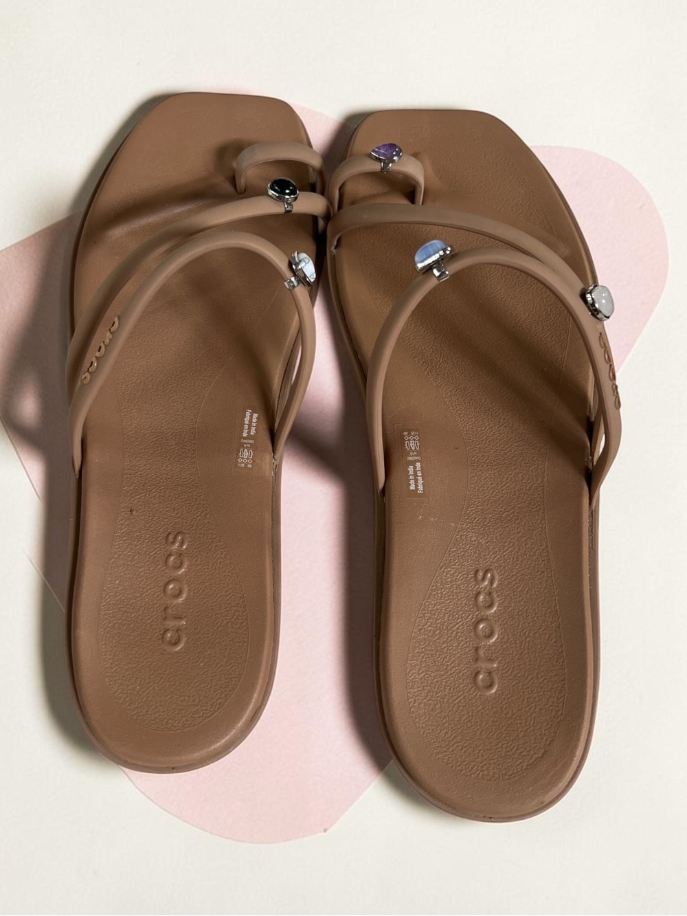 CROCS Women’s Tan Jeweled Triple-Strap Sandals